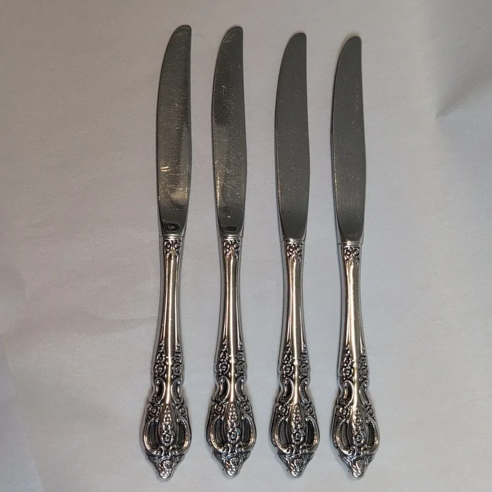 Ornate Stainless Modern Hollow Oneida Dinner Knives - Set of 4